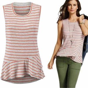 CAbi #5331 Ruffle Striped Peplum Small Gray & Orange Rayon Tank Top GUC